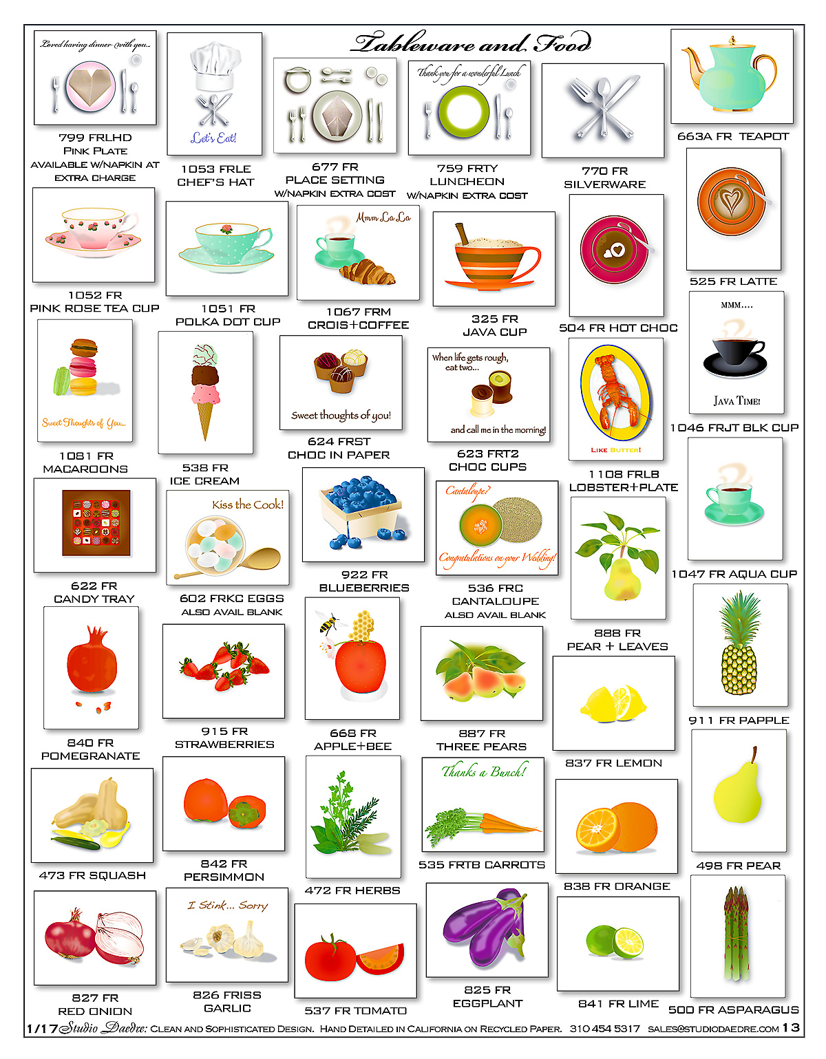 Everyday notecards, Food Notecards, and Place Setting note cards